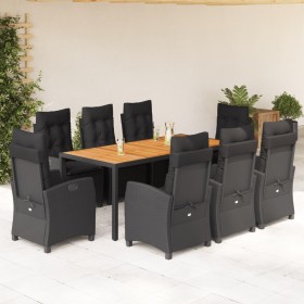 Set de comedor de jardín 9 pzas y cojines ratán sintético negro en Conjuntos de jardín | Comprar online en Foru.es