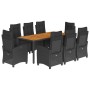 Set de comedor de jardín 9 pzas y cojines ratán sintético negro en Conjuntos de jardín | Comprar online en Foru.es