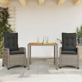 Set comedor de jardín 3 piezas con cojines ratán sintético gris en Conjuntos de jardín | Comprar online en Foru.es
