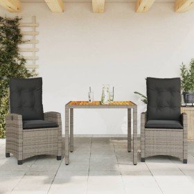 Set comedor de jardín 3 piezas con cojines ratán sintético gris en Conjuntos de jardín | Comprar online en Foru.es