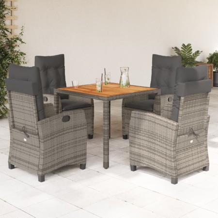 Set comedor de jardín 5 piezas con cojines ratán sintético gris en Conjuntos de jardín | Comprar online en Foru.es