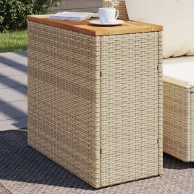 Mesa auxiliar jardín tapa madera ratán PE beige 58x27,5x55 cm de , Mesas de jardín - Ref: Foro24-366072, Precio: 55,45 €, Des...