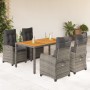 Set comedor de jardín 5 piezas con cojines ratán sintético gris en Conjuntos de jardín | Comprar online en Foru.es