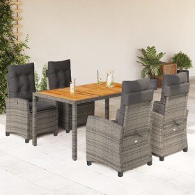 Set comedor de jardín 5 piezas con cojines ratán sintético gris en Conjuntos de jardín | Comprar online en Foru.es