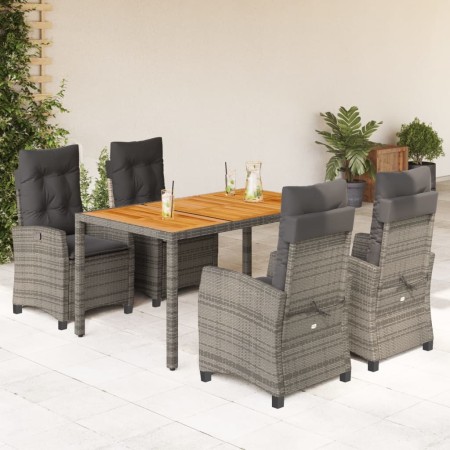 Set comedor de jardín 5 piezas con cojines ratán sintético gris en Conjuntos de jardín | Comprar online en Foru.es