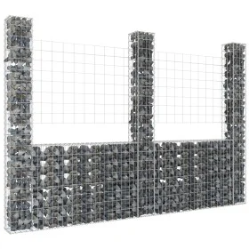 U-förmiger Gabionenkorb mit 3 Eisenpfosten 260x20x200 cm von , Zaunpaneele - Ref: Foro24-151290, Preis: 140,93 €, Rabatt: %