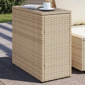 Mesa auxiliar jardín tapa vidrio ratán PE beige 58x27,5x55 cm de , Mesas de jardín - Ref: Foro24-366071, Precio: 73,70 €, Des...