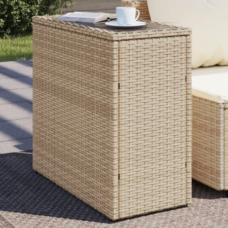 Mesa auxiliar jardín tapa vidrio ratán PE beige 58x27,5x55 cm de , Mesas de jardín - Ref: Foro24-366071, Precio: 73,70 €, Des...