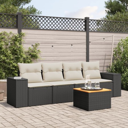 Set de muebles de jardín 5 pzas y cojines ratán sintético negro de , Conjuntos de jardín - Ref: Foro24-3225321, Precio: 291,2...
