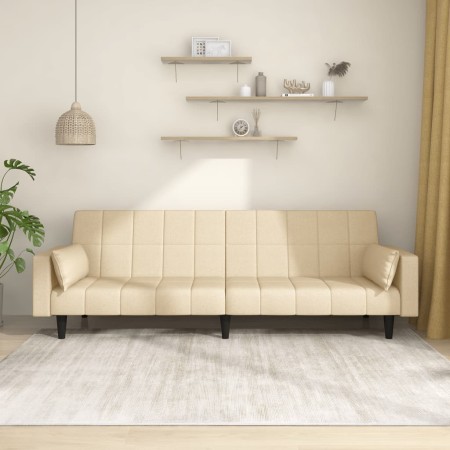 Sofá cama de 2 plazas con dos almohadas tela color crema de , Sofás - Ref: Foro24-375836, Precio: 286,27 €, Descuento: %