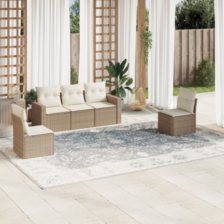 Juego de sofás jardín con cojines 5 pzas ratán sintético beige de , Conjuntos de jardín - Ref: Foro24-3218778, Precio: 316,10...