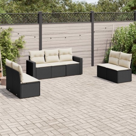 Set de comedor de jardín 7 pzas y cojines ratán sintético negro de , Conjuntos de jardín - Ref: Foro24-3218816, Precio: 375,9...