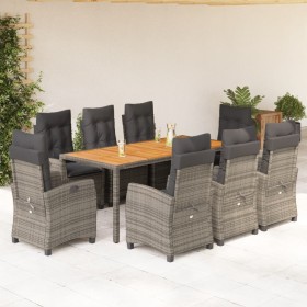 Set comedor jardín 9 pzas y cojines ratán sintético gris en Conjuntos de jardín | Comprar online en Foru.es