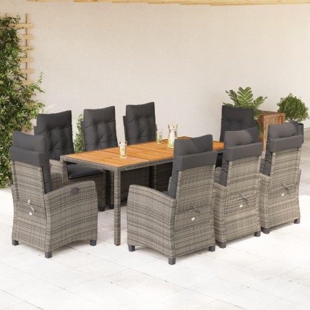 Set comedor jardín 9 pzas y cojines ratán sintético gris en Conjuntos de jardín | Comprar online en Foru.es