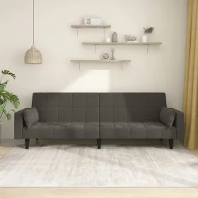 Sofá cama de 2 plazas con dos almohadas terciopelo gris oscuro de , Sofás - Ref: Foro24-375848, Precio: 278,91 €, Descuento: %