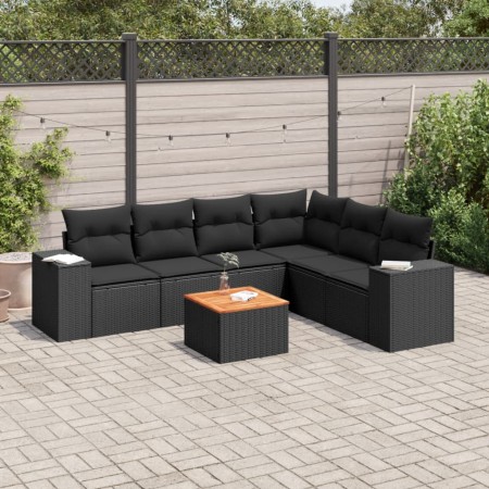Set de comedor de jardín 7 pzas y cojines ratán sintético negro de , Conjuntos de jardín - Ref: Foro24-3257791, Precio: 453,4...
