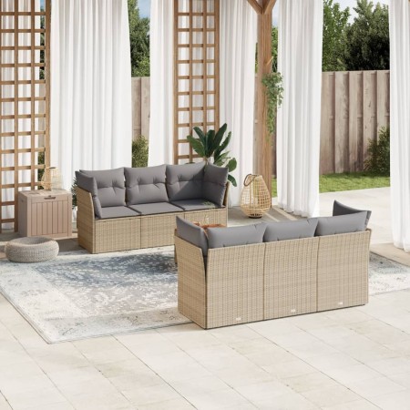 Set sofás de jardín 7 piezas y cojines ratán sintético beige de , Conjuntos de jardín - Ref: Foro24-3223490, Precio: 421,46 €...