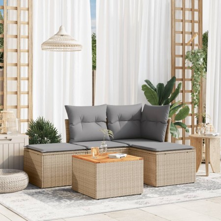 Juego de sofás jardín con cojines 5 pzas ratán sintético beige de , Conjuntos de jardín - Ref: Foro24-3223588, Precio: 253,07...