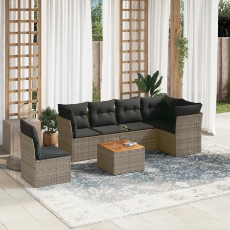 Set de sofás de jardín 7 piezas con cojines ratán PE gris de , Conjuntos de jardín - Ref: Foro24-3223666, Precio: 401,21 €, D...