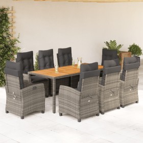 Set comedor jardín 9 pzas y cojines ratán sintético gris en Conjuntos de jardín | Comprar online en Foru.es