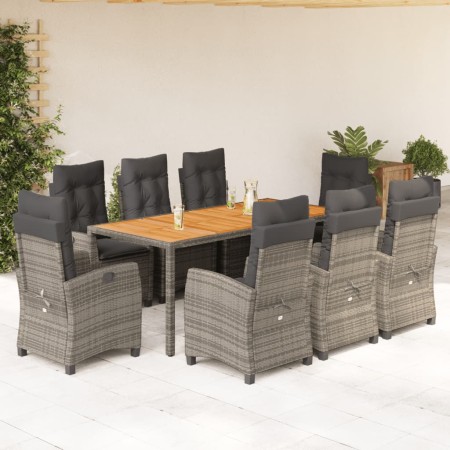 Set comedor jardín 9 pzas y cojines ratán sintético gris en Conjuntos de jardín | Comprar online en Foru.es