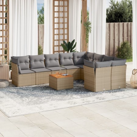 Juego de sofás jardín con cojines beige 10 pzas ratán sintético de , Conjuntos de jardín - Ref: Foro24-3223819, Precio: 570,8...