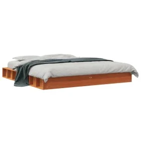 Solid wax brown pine wood bed frame 180x200 cm by , Beds and slatted bases - Ref: Foro24-3211841, Price: 185,25 €, Discount: %