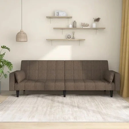 Two-seater sofa bed with two taupe gray fabric pillows. by , Sofas - Ref: Foro24-375839, Price: 278,26 €, Discount: %