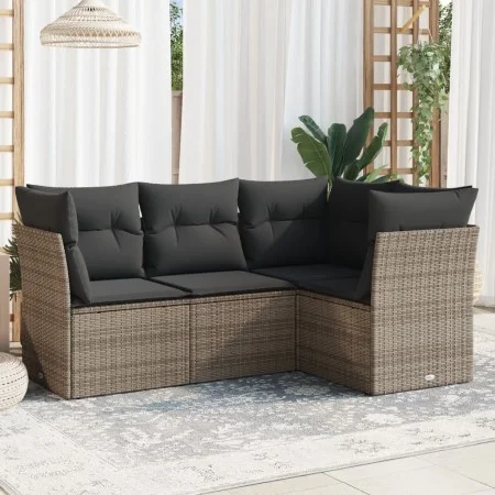 Garden sofa set 4 pieces with gray synthetic rattan cushions by , Garden sets - Ref: Foro24-3217580, Price: 259,28 €, Discoun...