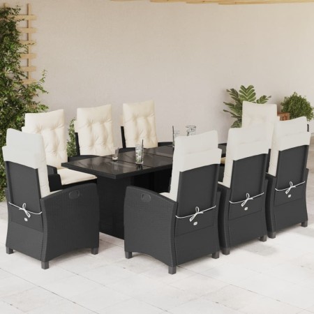 Set de comedor de jardín 9 pzas y cojines ratán sintético negro en Conjuntos de jardín | Comprar online en Foru.es