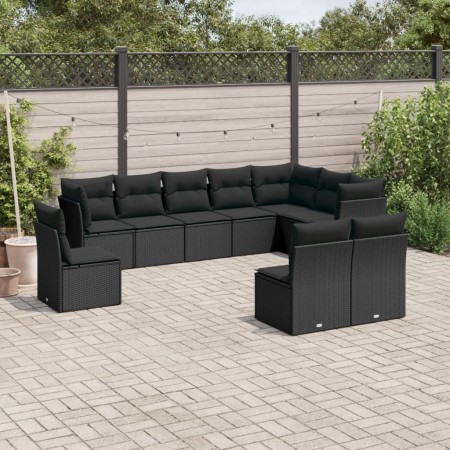 Set de sofás de jardín 10 pzas cojines ratán sintético negro de , Conjuntos de jardín - Ref: Foro24-3249634, Precio: 643,39 €...