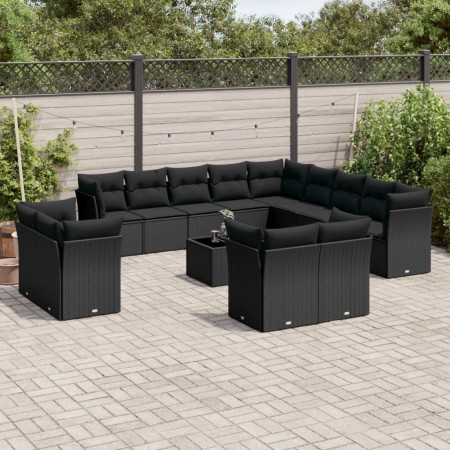 Set sofás de jardín 14 pzas con cojines ratán sintético negro de , Conjuntos de jardín - Ref: Foro24-3218555, Precio: 948,17 ...