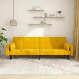 Sofá cama de 2 plazas con dos almohadas terciopelo amarillo de , Sofás - Ref: Foro24-375851, Precio: 270,17 €, Descuento: %