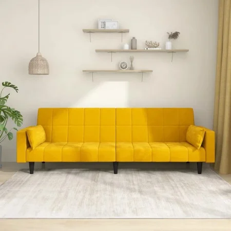 Sofá cama de 2 plazas con dos almohadas terciopelo amarillo de , Sofás - Ref: Foro24-375851, Precio: 270,17 €, Descuento: %