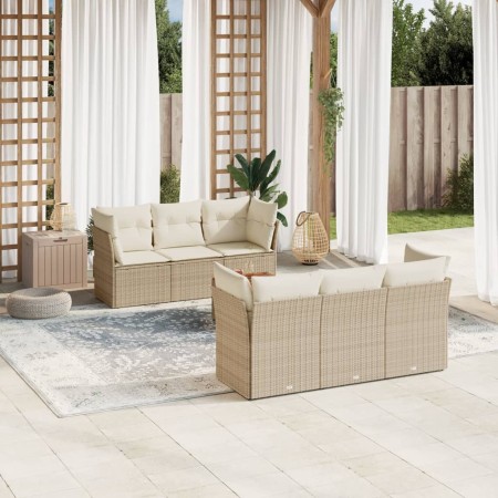 Set sofás de jardín 7 piezas y cojines ratán sintético beige de , Conjuntos de jardín - Ref: Foro24-3223489, Precio: 466,70 €...
