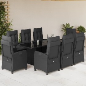 Set de comedor de jardín 9 pzas y cojines ratán sintético negro en Conjuntos de jardín | Comprar online en Foru.es