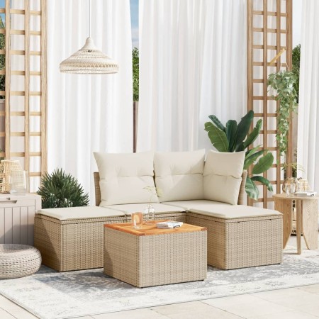 Juego de sofás jardín con cojines 5 pzas ratán sintético beige de , Conjuntos de jardín - Ref: Foro24-3223587, Precio: 272,78...