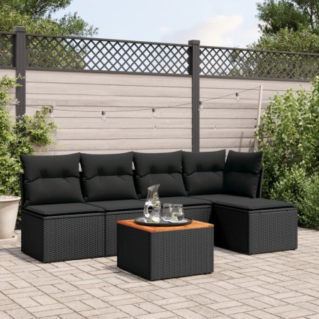 Set de sofás de jardín 6 piezas y cojines ratán sintético negro de , Conjuntos de jardín - Ref: Foro24-3223598, Precio: 327,9...