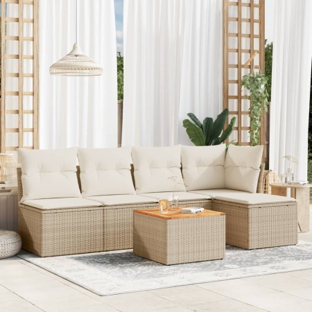 Juego de sofás jardín con cojines 6 pzas ratán sintético beige de , Conjuntos de jardín - Ref: Foro24-3223601, Precio: 332,29...