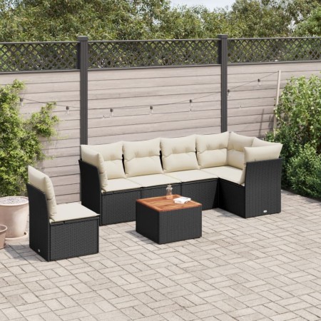 Set de comedor de jardín 7 pzas y cojines ratán sintético negro de , Conjuntos de jardín - Ref: Foro24-3223662, Precio: 376,9...