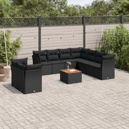 Set de sofás de jardín 10 pzas cojines ratán sintético negro de , Conjuntos de jardín - Ref: Foro24-3223710, Precio: 631,32 €...