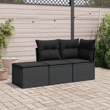 Set de sofás de jardín con cojines 3 pzas ratán sintético negro de , Conjuntos de jardín - Ref: Foro24-3249304, Precio: 201,1...