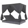 Tumbona cama con cortinas de ratán sintético gris de vidaXL, Camas para exteriores - Ref: Foro24-45647, Precio: 469,73 €, Des...