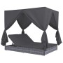 Tumbona cama con cortinas de ratán sintético gris de vidaXL, Camas para exteriores - Ref: Foro24-45647, Precio: 484,04 €, Des...
