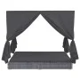 Tumbona cama con cortinas de ratán sintético gris de vidaXL, Camas para exteriores - Ref: Foro24-45647, Precio: 469,73 €, Des...
