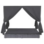 Tumbona cama con cortinas de ratán sintético gris de vidaXL, Camas para exteriores - Ref: Foro24-45647, Precio: 484,04 €, Des...