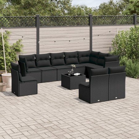 Set de sofás de jardín 11 pzas y cojines ratán sintético negro de , Conjuntos de jardín - Ref: Foro24-3249644, Precio: 689,02...