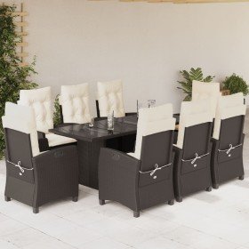 Set comedor para jardín 9 pzas y cojines ratán sintético marrón en Conjuntos de jardín | Comprar online en Foru.es