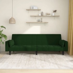 Sofá cama de 2 plazas con dos almohadas terciopelo verde oscuro de , Sofás - Ref: Foro24-375849, Precio: 277,55 €, Descuento: %
