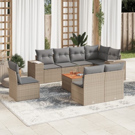 Set de sofás de jardín 9 pzas con cojines ratán sintético beige de , Conjuntos de jardín - Ref: Foro24-3225485, Precio: 548,4...